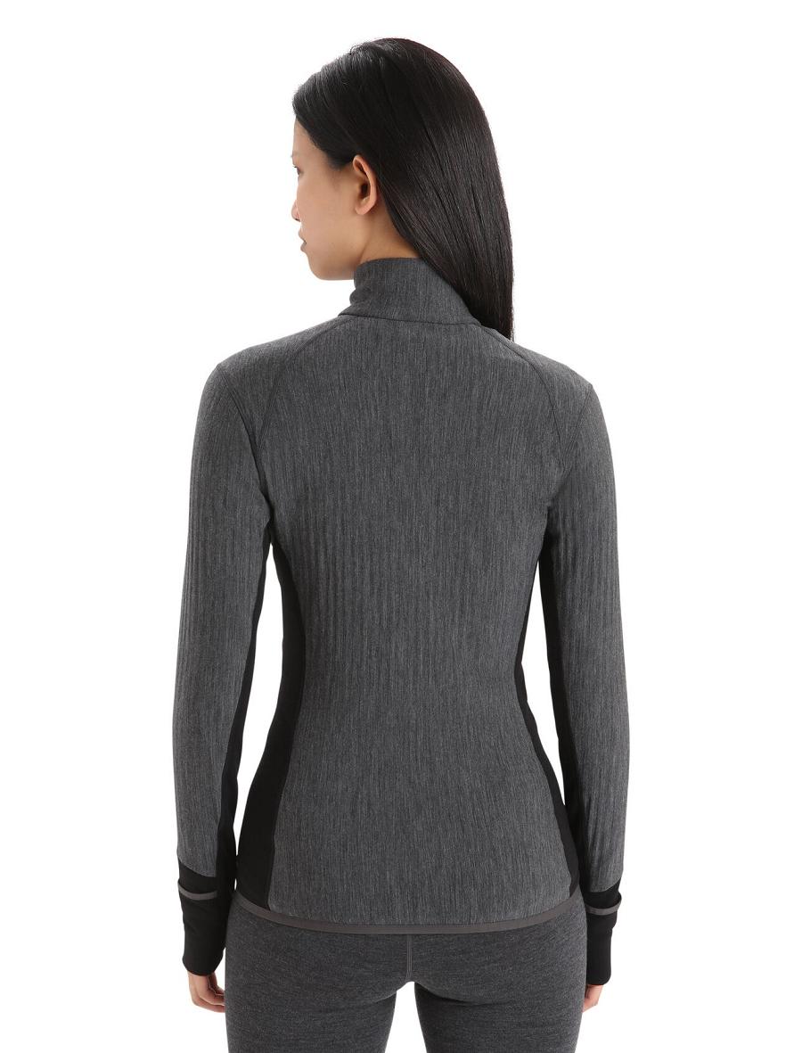 Jet Heather / Black Icebreaker RealFleece™ Merino Descender Long Sleeve Zip Women's Jackets | AU 1648YXFU